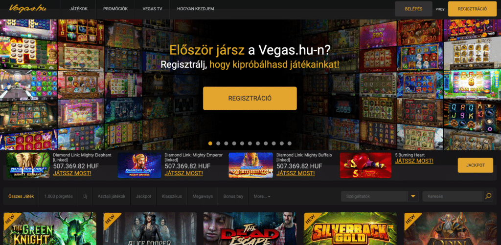 Vegas.hu weboldalának kezdőlapja